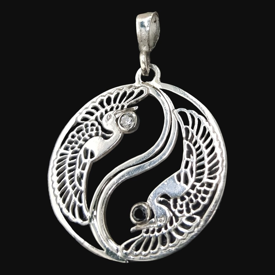 Medalla Pavo Real Yin Yang Plata 4,5 X 3,5 Cm 7 Gr Art 907 - Imagen 5