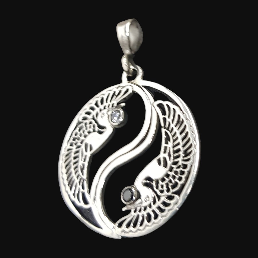 Medalla Pavo Real Yin Yang Plata 4,5 X 3,5 Cm 7 Gr Art 907 - Imagen 3