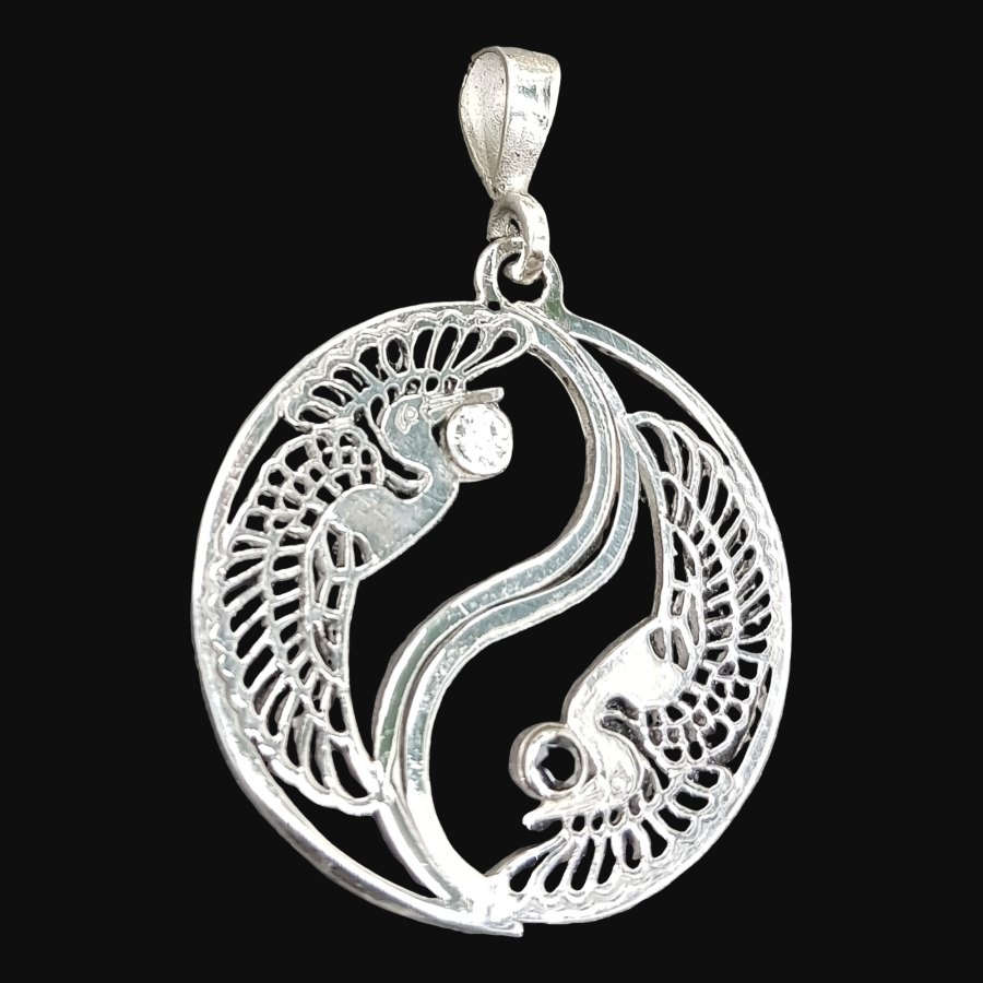 Medalla Pavo Real Yin Yang Plata 4,5 X 3,5 Cm 7 Gr Art 907 - Imagen 2
