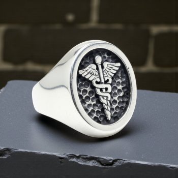 Anillo Caduceo De Mercurio En Plata 1,6 X 1,4 Cm 8 Gr Art 93