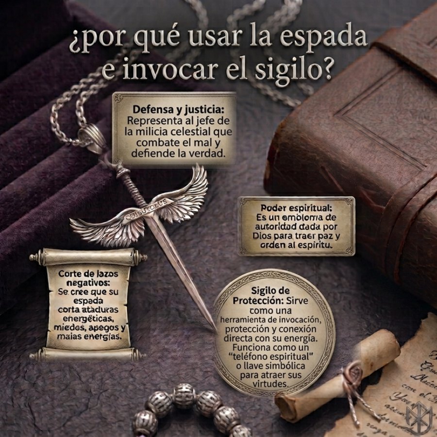 Dije espada Arcángel Miguel Plata 925 Grande (7 cm - 12 gr) Talismán de Protección Espiritual con Espada y Sigilo - Imagen 4