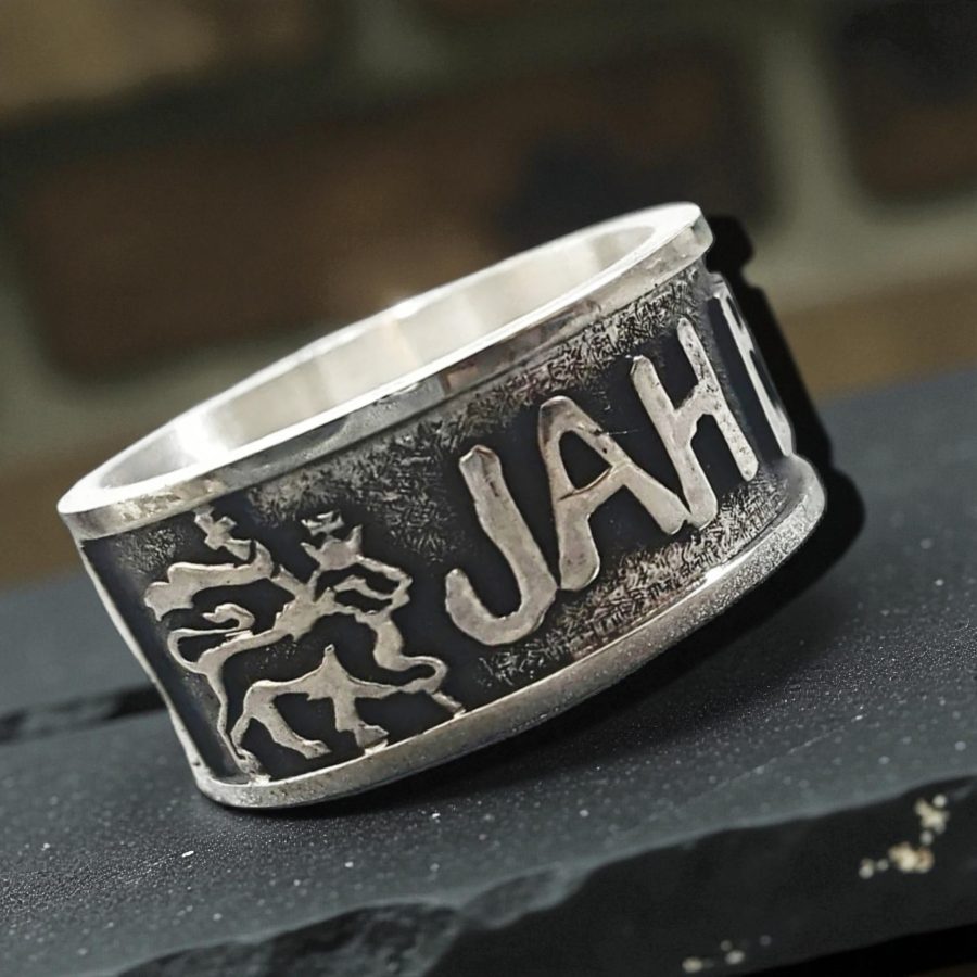 Anillo Leon Judah Rastafari Jah Bless Plata 0.8 Cm Art 33