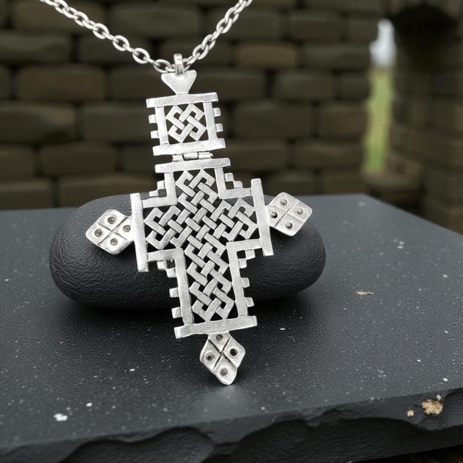 Dije Cruz Copta Rastafari En Plata 9 X 6,5 Cm 17 Gr Art 496