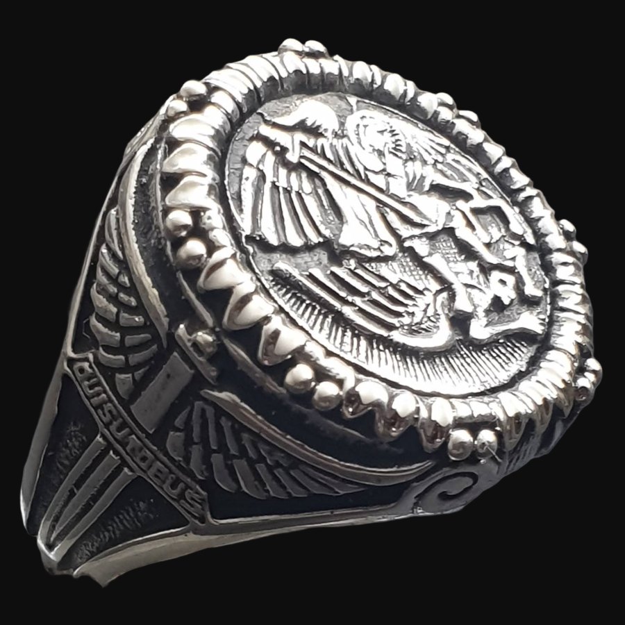 Anillo Arcángel Miguel con Espada Plata 925 (1,9 cm – 15 gr) Talismán con la Imagen del Guerrero Celestial - Imagen 4