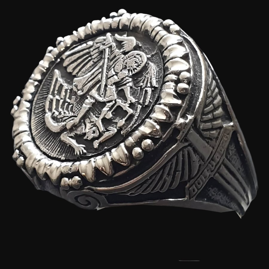 Anillo Arcángel Miguel con Espada Plata 925 (1,9 cm – 15 gr) Talismán con la Imagen del Guerrero Celestial - Imagen 5