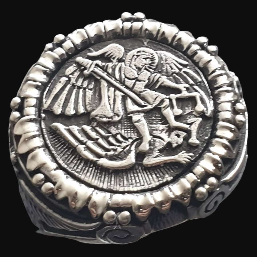 Anillo Arcángel Miguel con Espada Plata 925 (1,9 cm – 15 gr) Talismán con la Imagen del Guerrero Celestial - Imagen 6