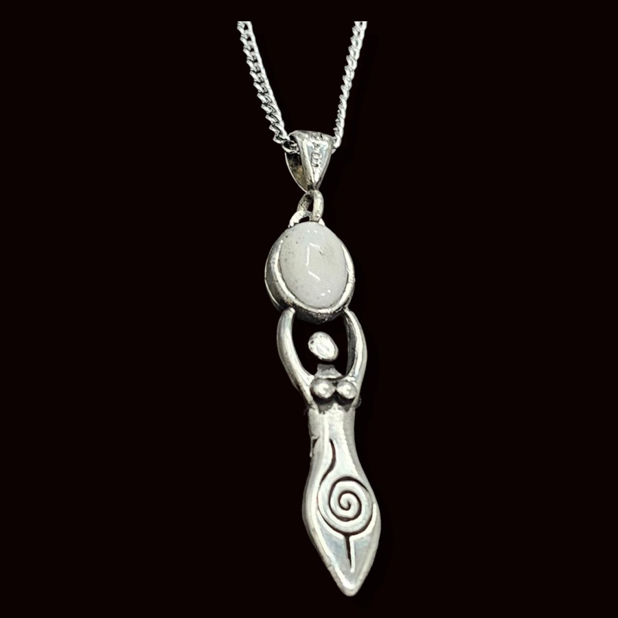 Dije Triple Diosa Wicca Piedra De Luna Plata 4 Cm Art 1037 - Imagen 3