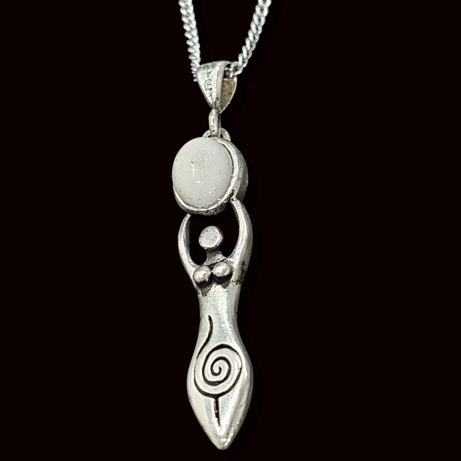 Dije Triple Diosa Wicca Piedra De Luna Plata 4 Cm Art 1037 - Imagen 4