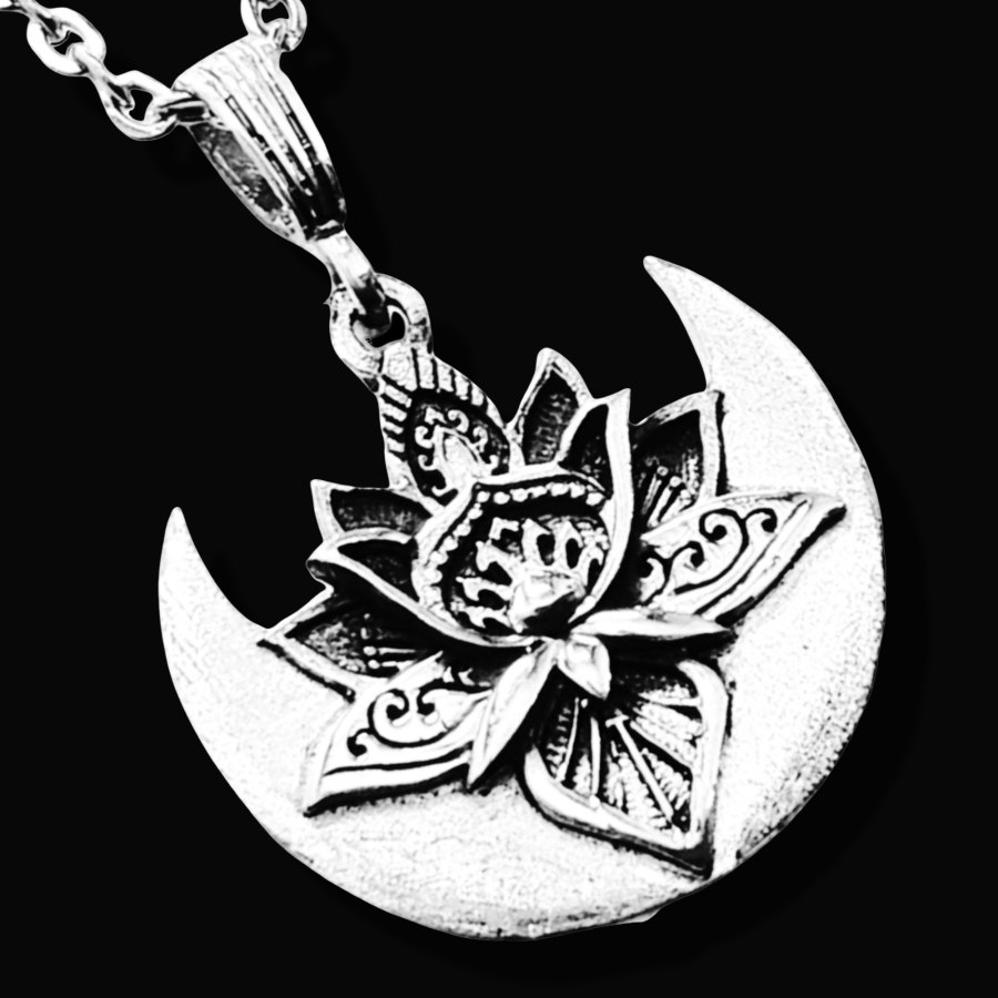 Dije Flor De Loto Y Luna Shiva En Plata 3 Cm 13 Gr Art 1375 - Imagen 2