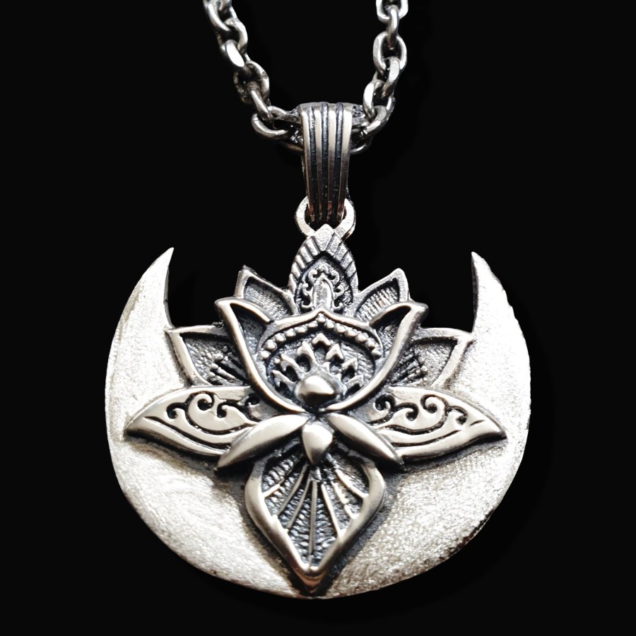 Dije Flor De Loto Y Luna Shiva En Plata 3 Cm 13 Gr Art 1375 - Imagen 3