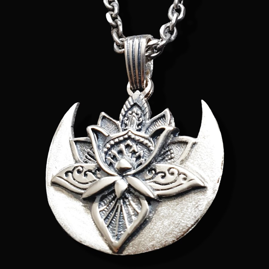 Dije Flor De Loto Y Luna Shiva En Plata 3 Cm 13 Gr Art 1375 - Imagen 4