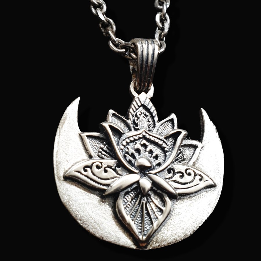 Dije Flor De Loto Y Luna Shiva En Plata 3 Cm 13 Gr Art 1375 - Imagen 6