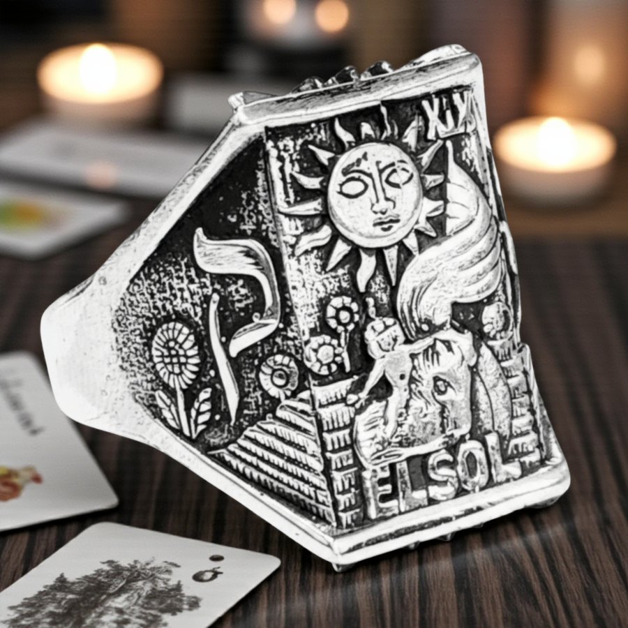 Anillo Carta 19 del Tarot Rider El Sol Plata 13 Gr 2 X 1,5 Cm 13 Gr Art 1384 - Imagen 4