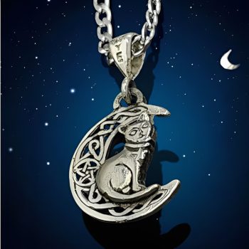 Dije Wicca Gato Luna Pentaculo Plata 2 Cm 3 Gr Art 1408