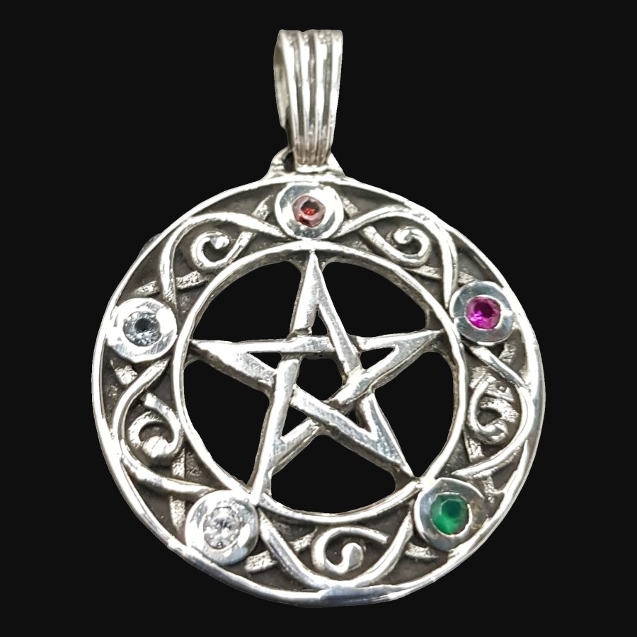 Dije Wicca Pentaculo Piedras 4 X 3 Cm Plata 7,5 Gr Art 731 - Imagen 2