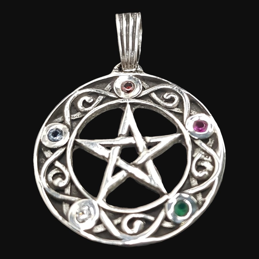 Dije Wicca Pentaculo Piedras 4 X 3 Cm Plata 7,5 Gr Art 731 - Imagen 3