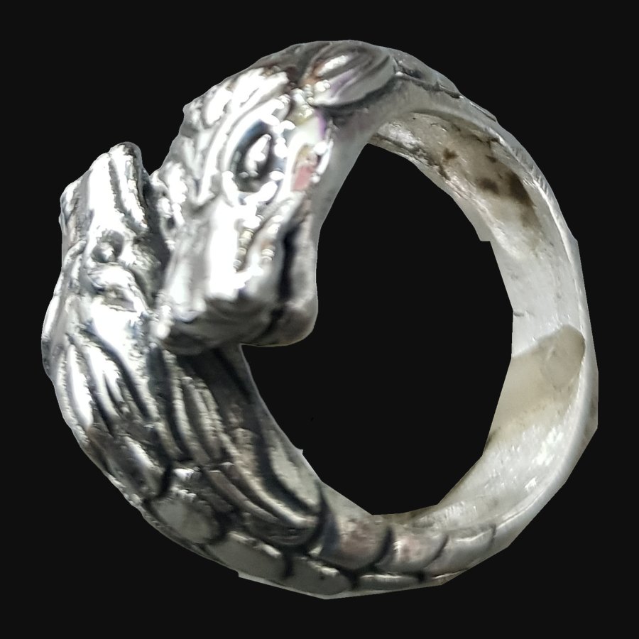 Anillo 2 Cabezas De Dragon En Plata 1,5 Cm 10 Gr Art 821 - Imagen 3