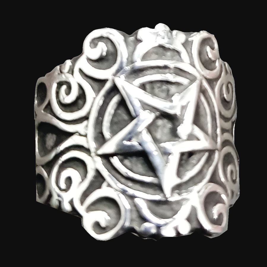 Anillo Pentaculo Gotico En Plata 2 X 2 Cm 9 Gr Art 882 - Imagen 4