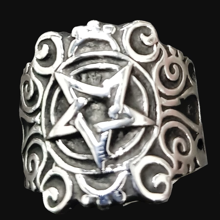 Anillo Pentaculo Gotico En Plata 2 X 2 Cm 9 Gr Art 882 - Imagen 3
