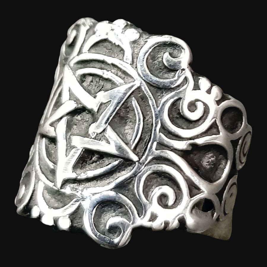 Anillo Pentaculo Gotico En Plata 2 X 2 Cm 9 Gr Art 882 - Imagen 2