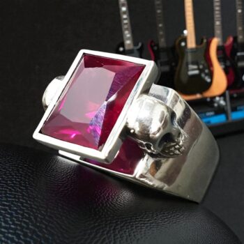 Anillo Calavera En Plata 1,4 Cm Piedra A Elegir Art 1219