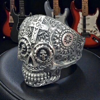 Anillo Calavera De Plata Con Guardas 26 Gr 2,7 Cm Art 179