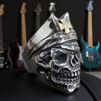 Anillo Calavera Con Cruz En Plata 3 X 2 Cm 30 Gr Art 404