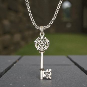 Dije Llave Wicca Triqueta Y Pentaculo En Plata 6 Cm Art 1554