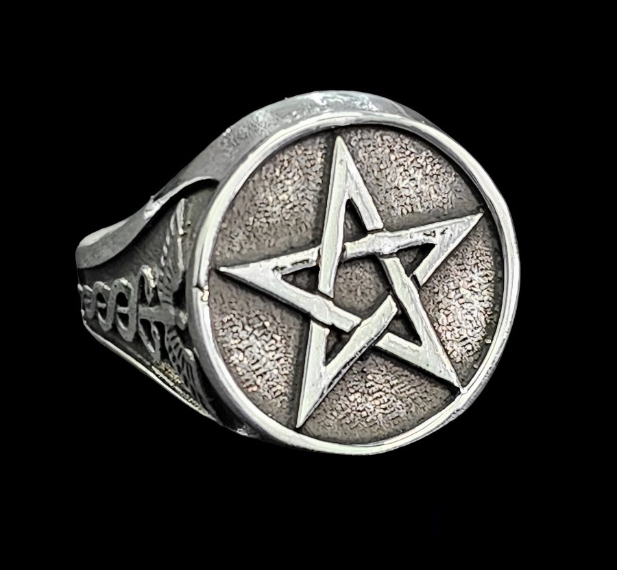 Anillo Pentaculo Con Caduceo En Plata 1,8 Cm 13 Gr Art 1617 - Imagen 3