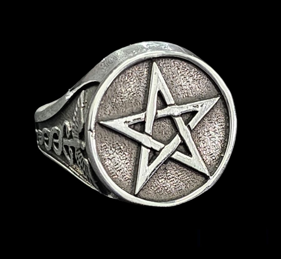 Anillo Pentaculo Con Caduceo En Plata 1,8 Cm 13 Gr Art 1617 - Imagen 5