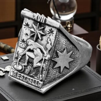 Anillo Carta 17 del Tarot Rider La Estrella En Plata 13 Gr 2 X 1,5 Cm Art 1490