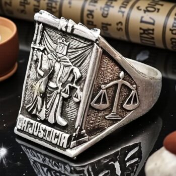 Anillo Carta 11 del Tarot Rider La Justicia En Plata 13 Gr 2 X 1,5 Cm Art 1491
