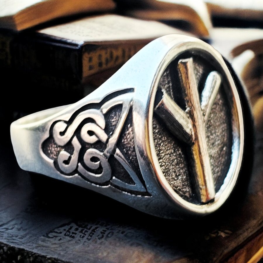Anillo Runa Vikinga Alguiz En Plata 1,8 Cm 12 Gr Art 1694