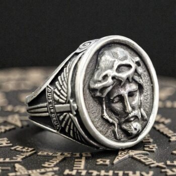 Anillo Cara Cristo Con Espada Miguel Plata 15 Gr Art 1692