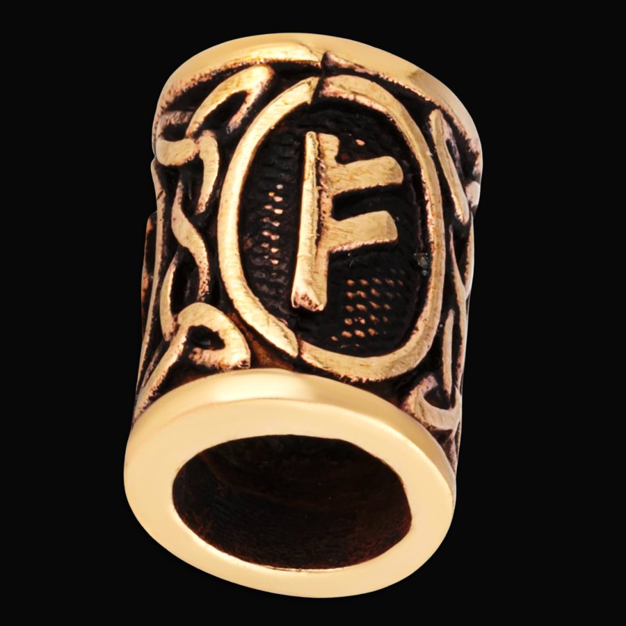 Abalorio Runa Vikingo Fehu Para Pelo Barba Bronce Art 1734 - Imagen 2