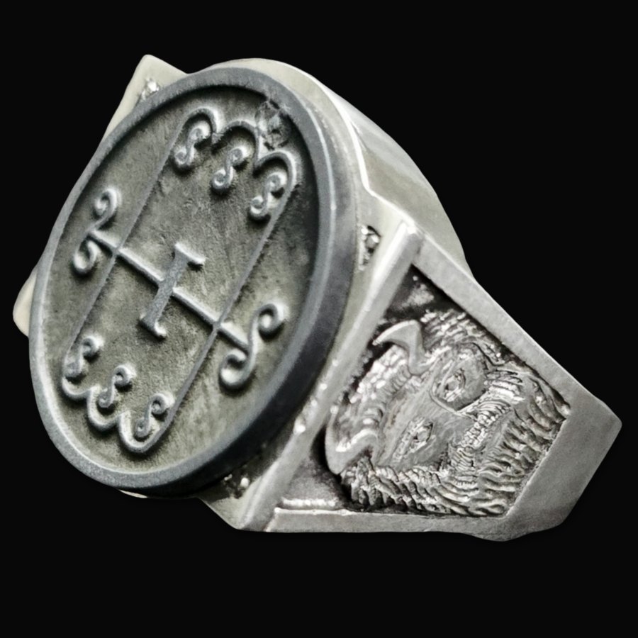 Anillo Demonio 8 Duque Barbatos 72 Demonios Clave menor de Salomón Goetia En Plata 2,2 cm x 1,8 cm 18 Gr Art 1786 - Imagen 4