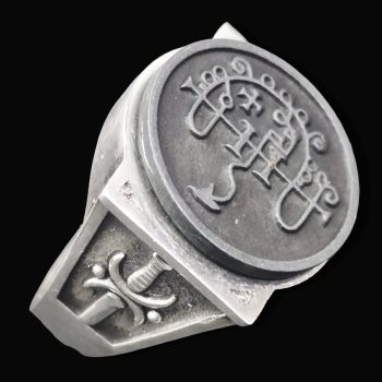 Anillo Demonio 32 REY ASMODAY 72 Demonios Clave menor de Salomón Goetia En Plata 2,2 cm x 1,8 cm 18 Gr Art 1810