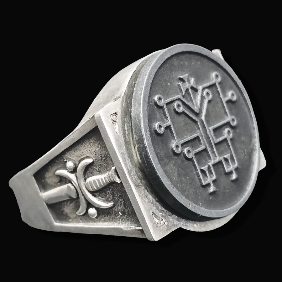 Anillo Demonio 59 MARQUES ORIAS 72 Demonios Clave menor de Salomón Goetia En Plata 2,2 cm x 1,8 cm 18 Gr Art 1837 - Imagen 2