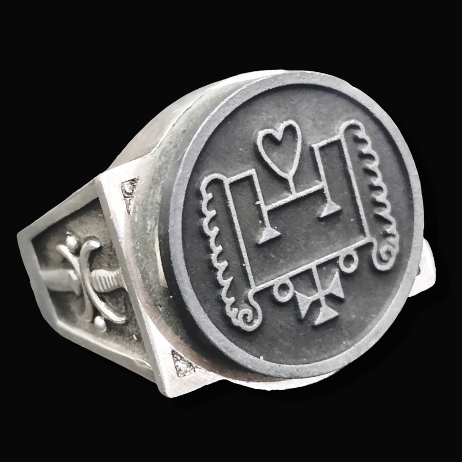 Anillo Demonio 60 DUQUE VAPULA 72 Demonios Clave menor de Salomón Goetia En Plata 2,2 cm x 1,8 cm 18 Gr Art 1838