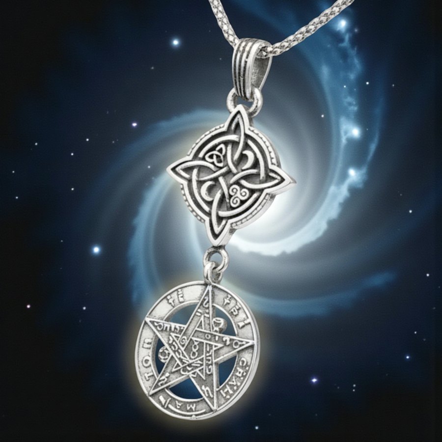 Dije Tetragramaton Y Nudo De Bruja Plata 5 Cm 11 Gr Art 1759 - Imagen 2