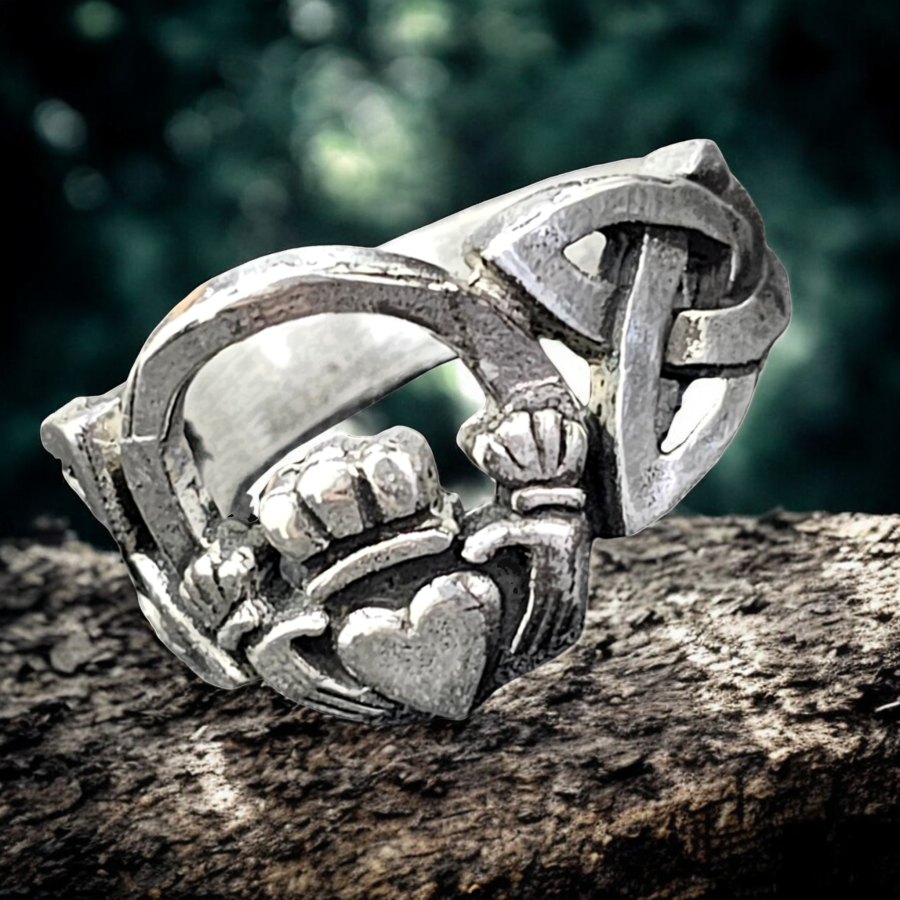 Anillo Celta Claddagh Con Nudo En Plata 7 Gr 1,5 Cm Art 386