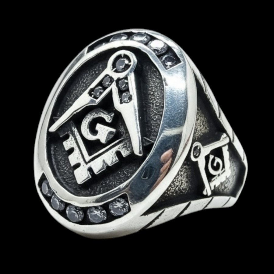 Anillo Masonico Plata Maestro Con Piedras 2,2 X 1,7 Art 63 - Imagen 5