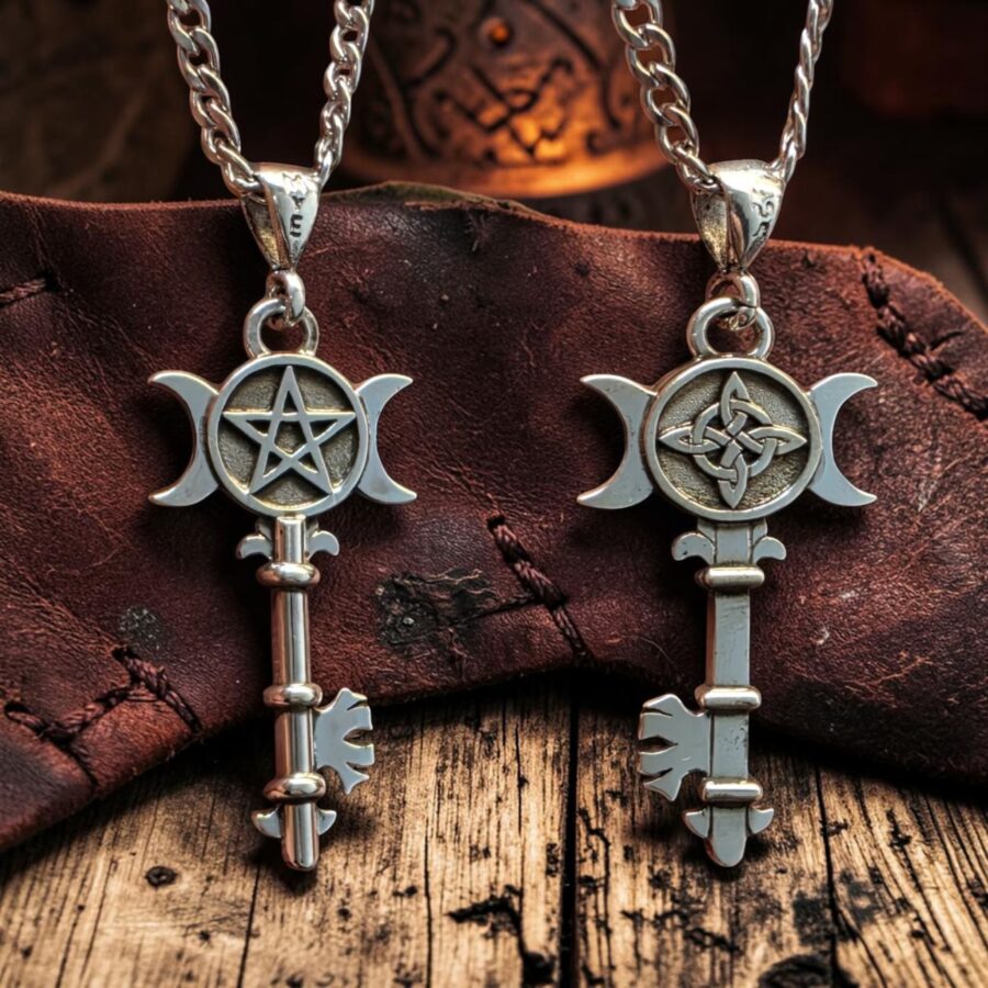 Dije Llave Wicca Triple Diosa en Plata 925 con pentáculo y nudo de bruja Amuleto de Protección y Magia Joyería Esotérica 4 cm 5 Gr