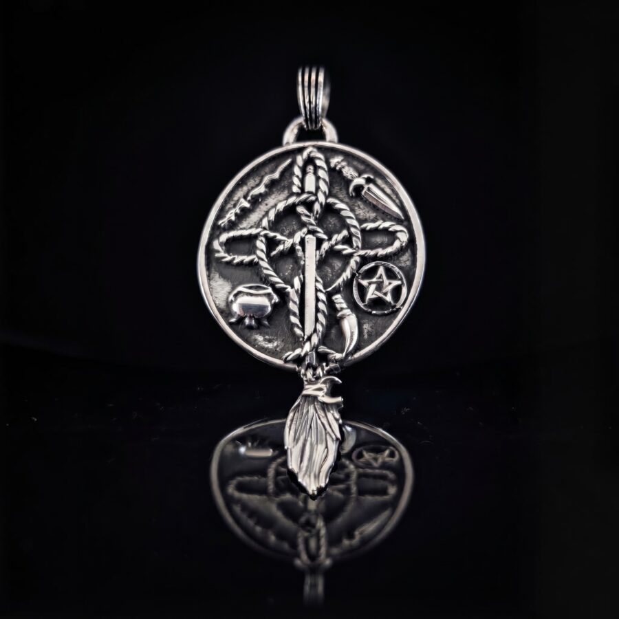 Dije Nudo de Bruja Sempiterna con pisada y escalera de bruja en Plata 925 (6 x 3 cm – 14 gr) Talismán de Protección y Poder - Imagen 5