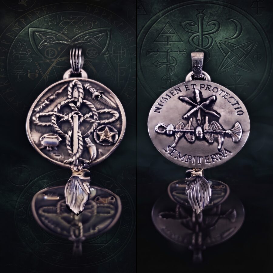 Dije Nudo de Bruja Sempiterna con pisada y escalera de bruja en Plata 925 (6 x 3 cm – 14 gr) Talismán de Protección y Poder - Imagen 3