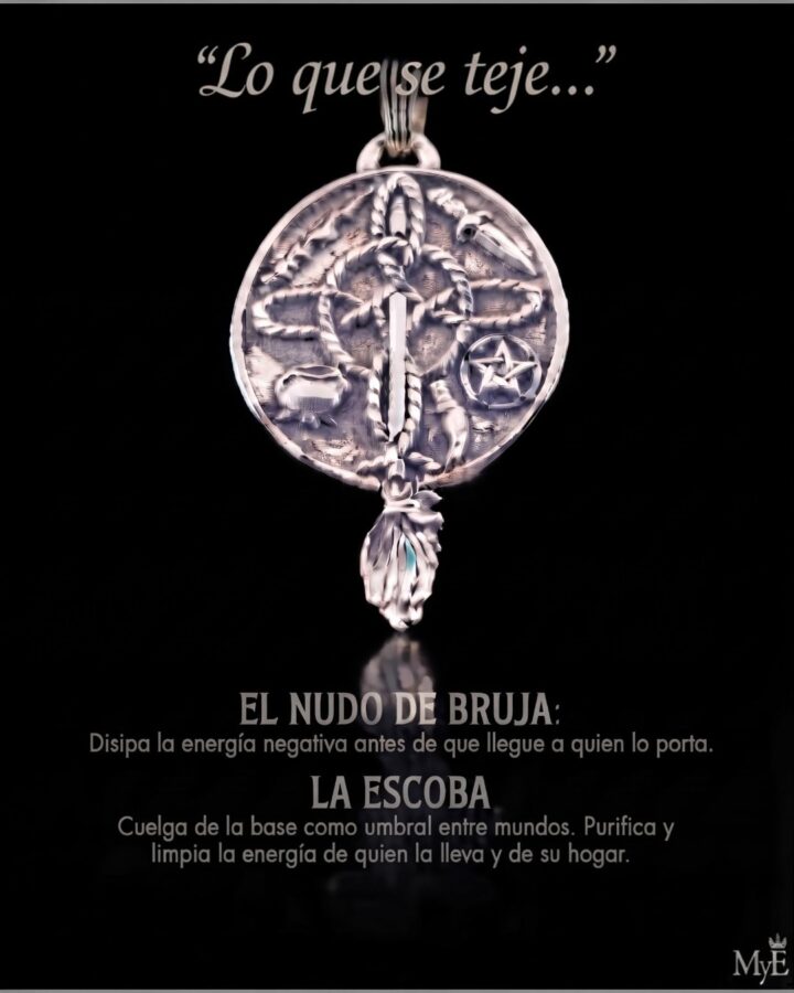 Dije Nudo de Bruja Sempiterna con pisada y escalera de bruja en Plata 925 (6 x 3 cm – 14 gr) Talismán de Protección y Poder - Imagen 7